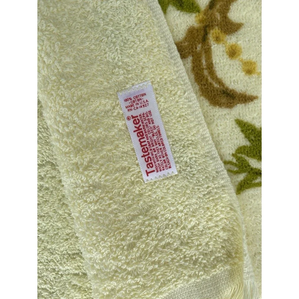 Vintage Tastemaker 100% Cotton Floral Fringe Bath Towels Set Yellow (2) Cottage